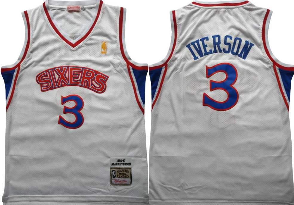 76ers 3 Allen Iverson White 1996 97 Hardwood Classics Mesh Jersey,We sell and wholesale 76ers 3 Allen Iverson White 1996 97 Hardwood Classics Mesh Jersey on line form chian!